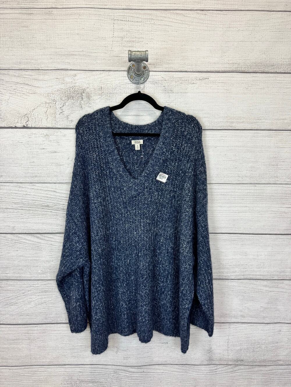 A New Approach Plus Size Blue Woven Knit V-Neck Sweater Size 2X